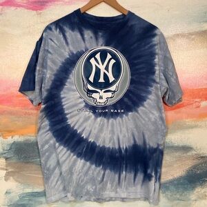 🔥EC🔥NY Yankees Liquid Blue 100% Cotton Tie Dye Grateful Dead T-shirt.